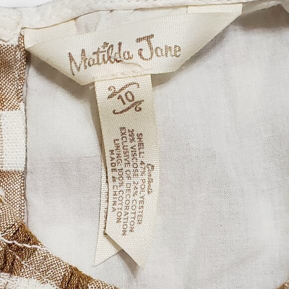 Matilda Jane Enchanted Garden Firefly Flutter Sleeve Top Sz 10 Tan Plaid Cottage - Picture 5 of 10